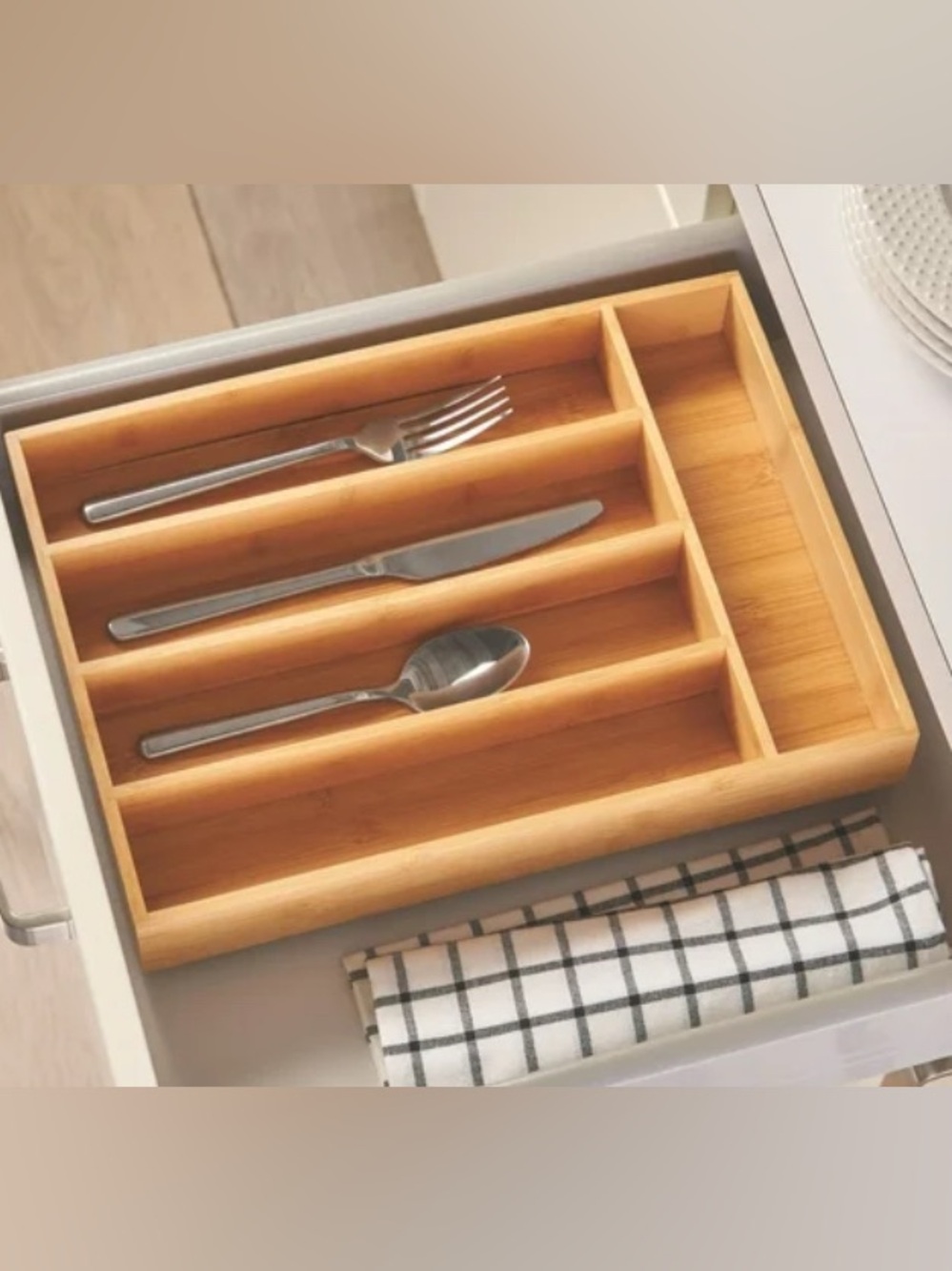 Natural Bamboo 5 Section Silverware Organizer 13.98in D x 10.04in W x 1.97in H